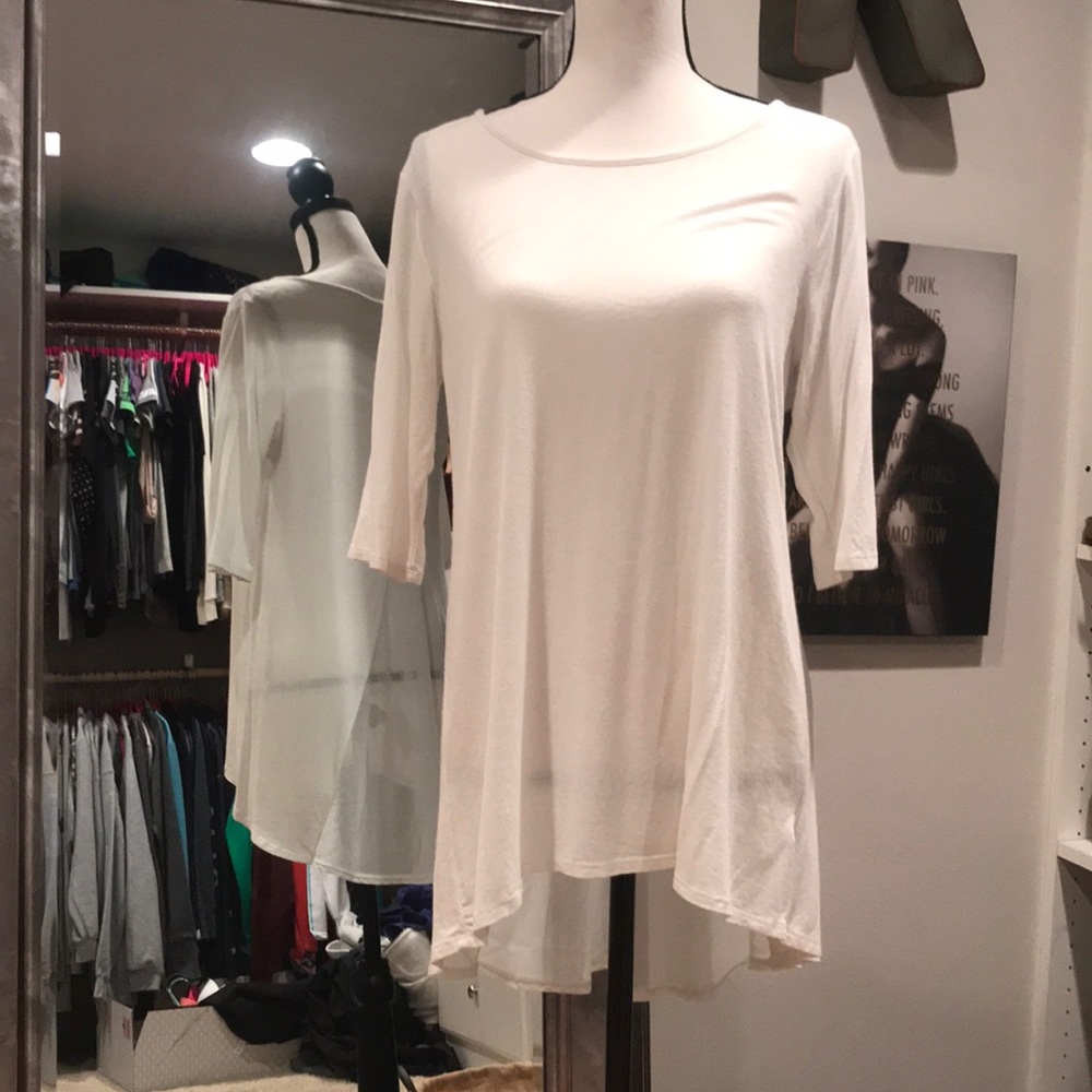 Cream high low quarter sleeve shirt